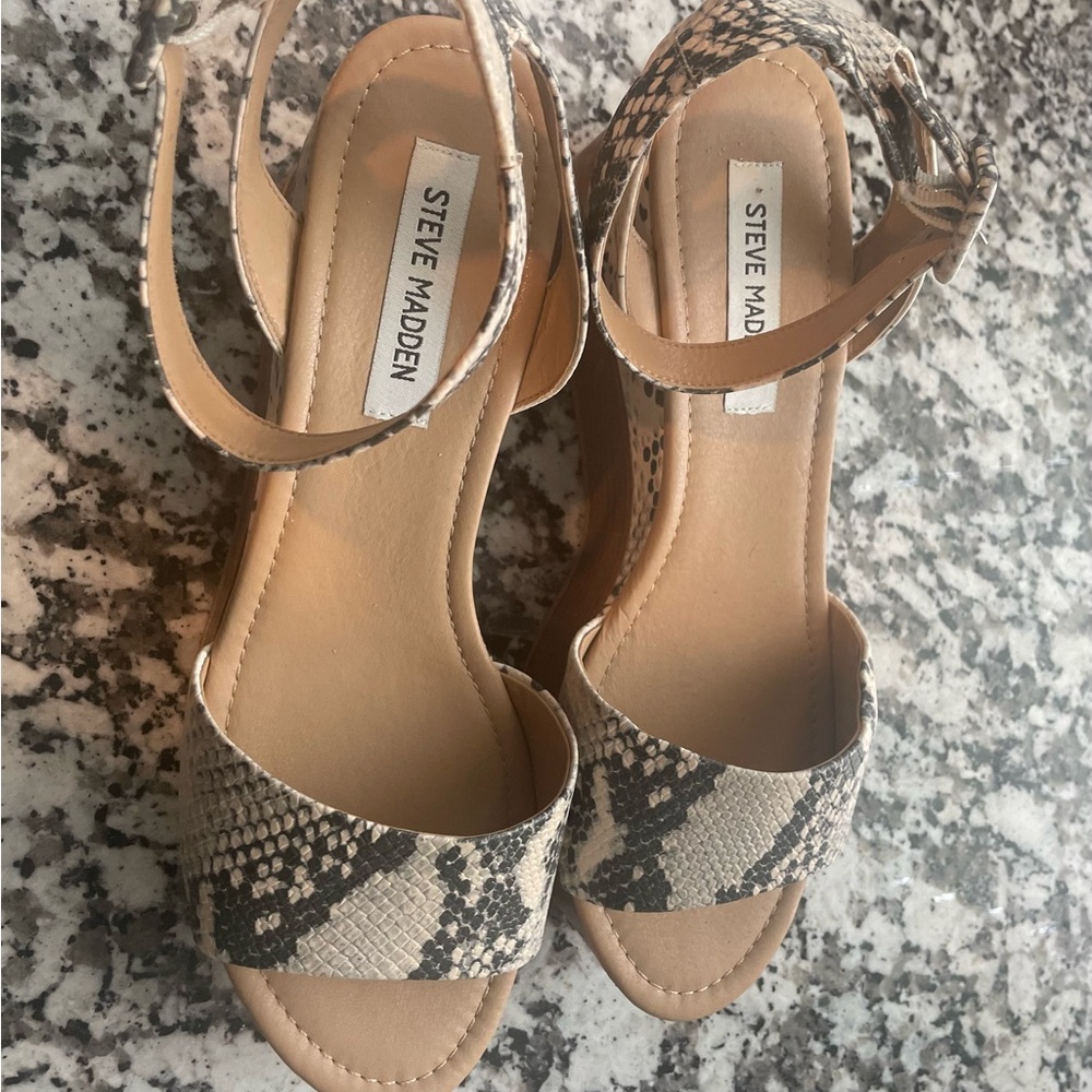 Steve Madden Women's Taupe Snake-Print Ankle Strap Sandals